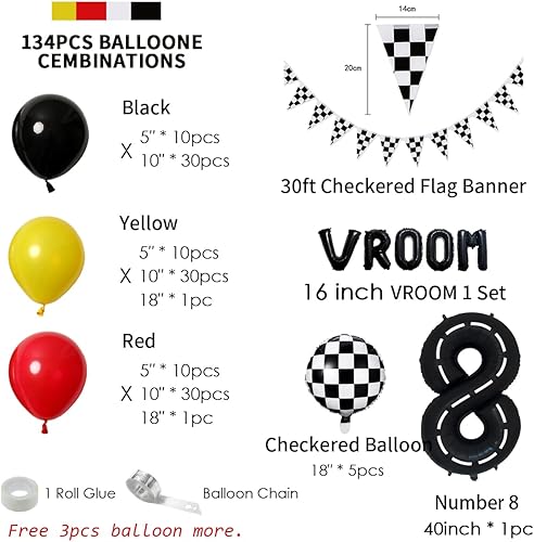 Miniatura 2 de 134 globos de auto de carreras, suministros de fiesta de cumpleaños para niños, suministros de fiesta temática de autos de carreras, kit de