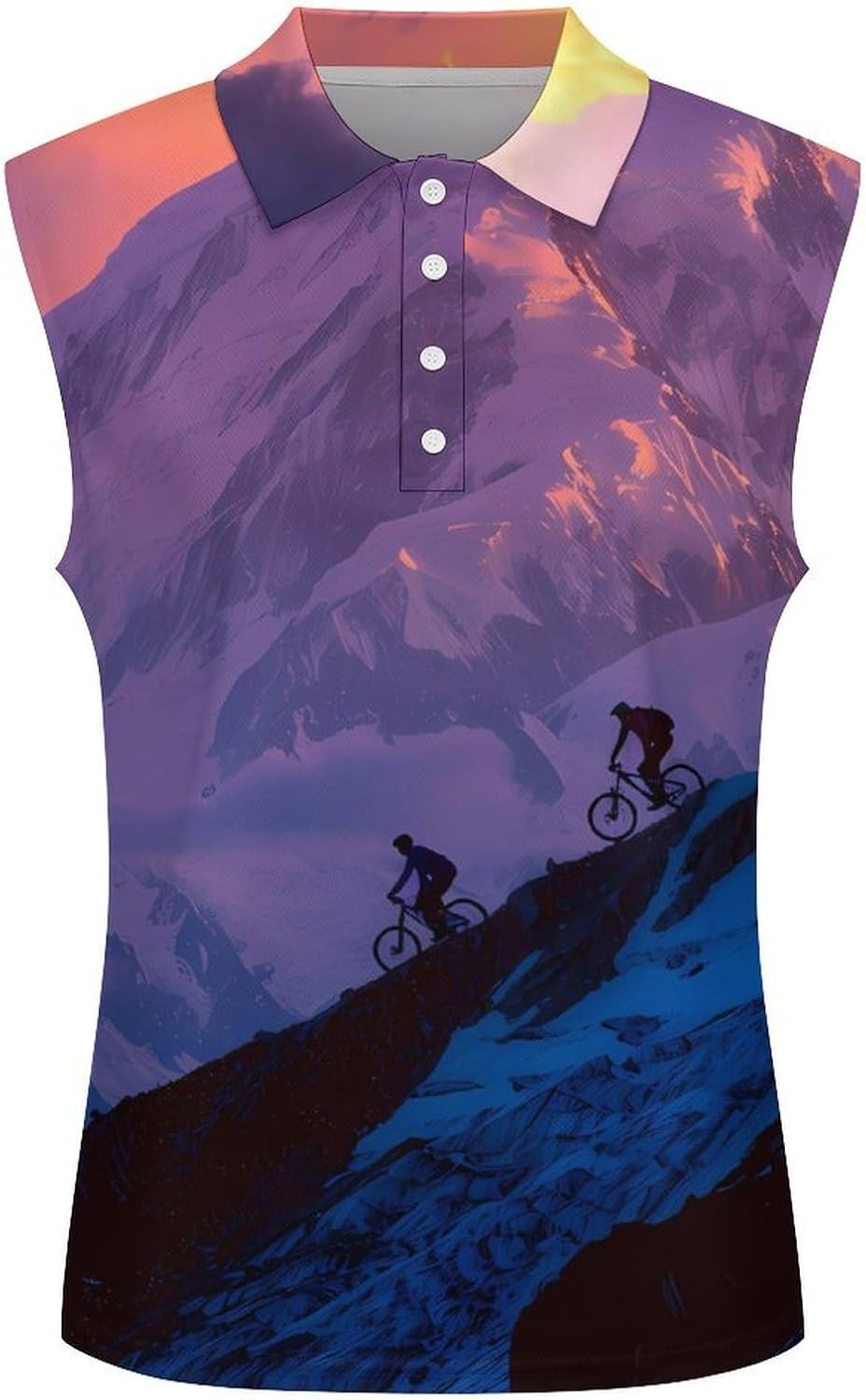 Mountain Biking on Snowy Peaks Women Sleeveless Collared Golf Polo Shirt | V Neck Tank Top,Breathable Tennis Shirts