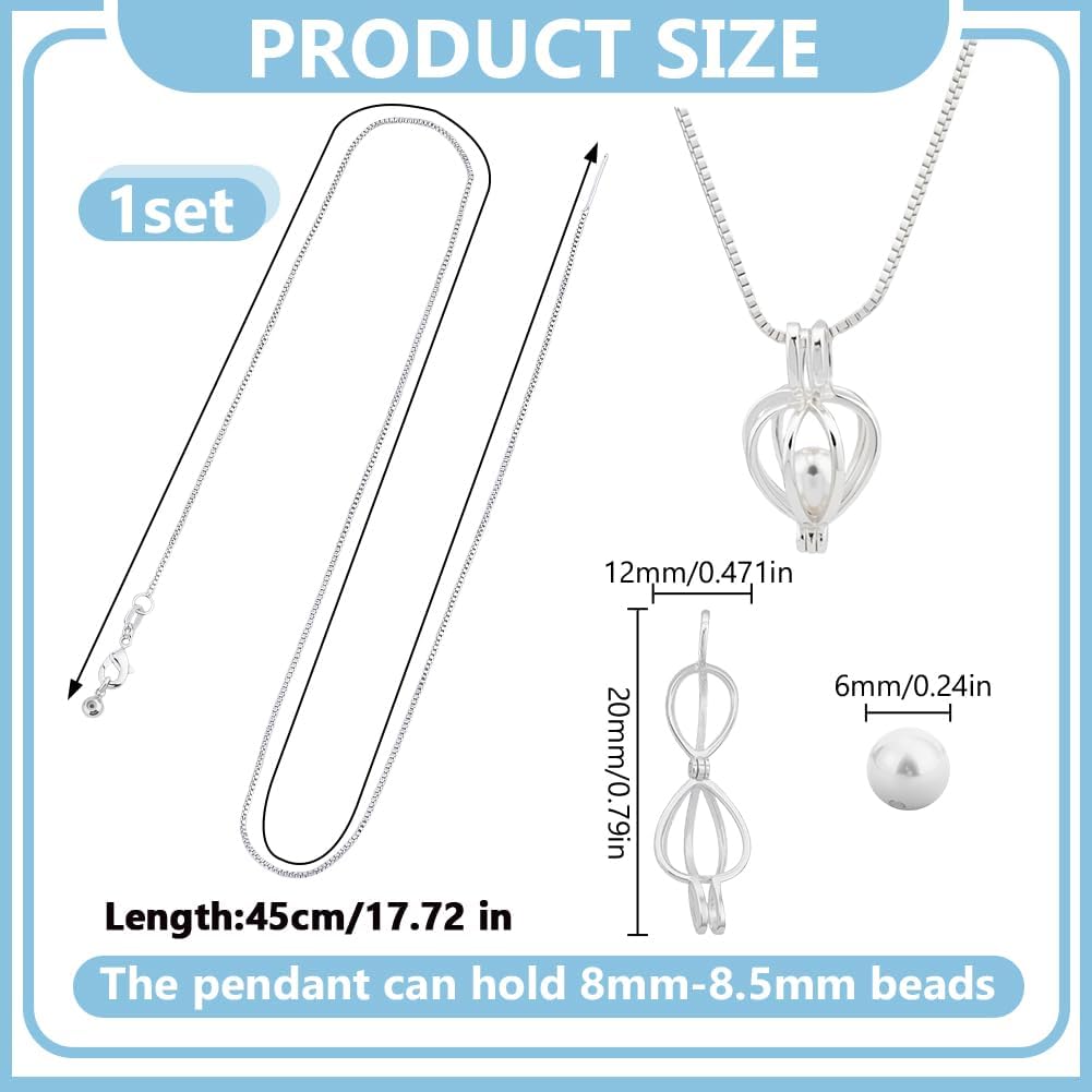 925 Sterling Silver Pearl Cage Locket Bead Cage Pendant Necklace Adjustable Crystal Holder Necklace Hollow Charm for DIY Necklaces Bracelet Jewelry Making Kit Craft Gift - Image 2