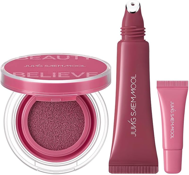 JUNG SAEM MOOL Conjunto de maquiagem para lábios e bochechas Artist Flush Trio – Blush, gloss labial e mini gloss (Fresh Berry Pink)
