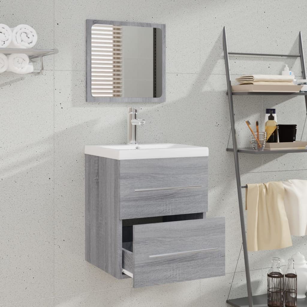 vidaXL Armario de Baño con Espejo Mueble Aseo Tocador Estante Inodoro Almacenamiento Maquillaje Decorativo Pared Familia Hogar Casa Gris Sonoma