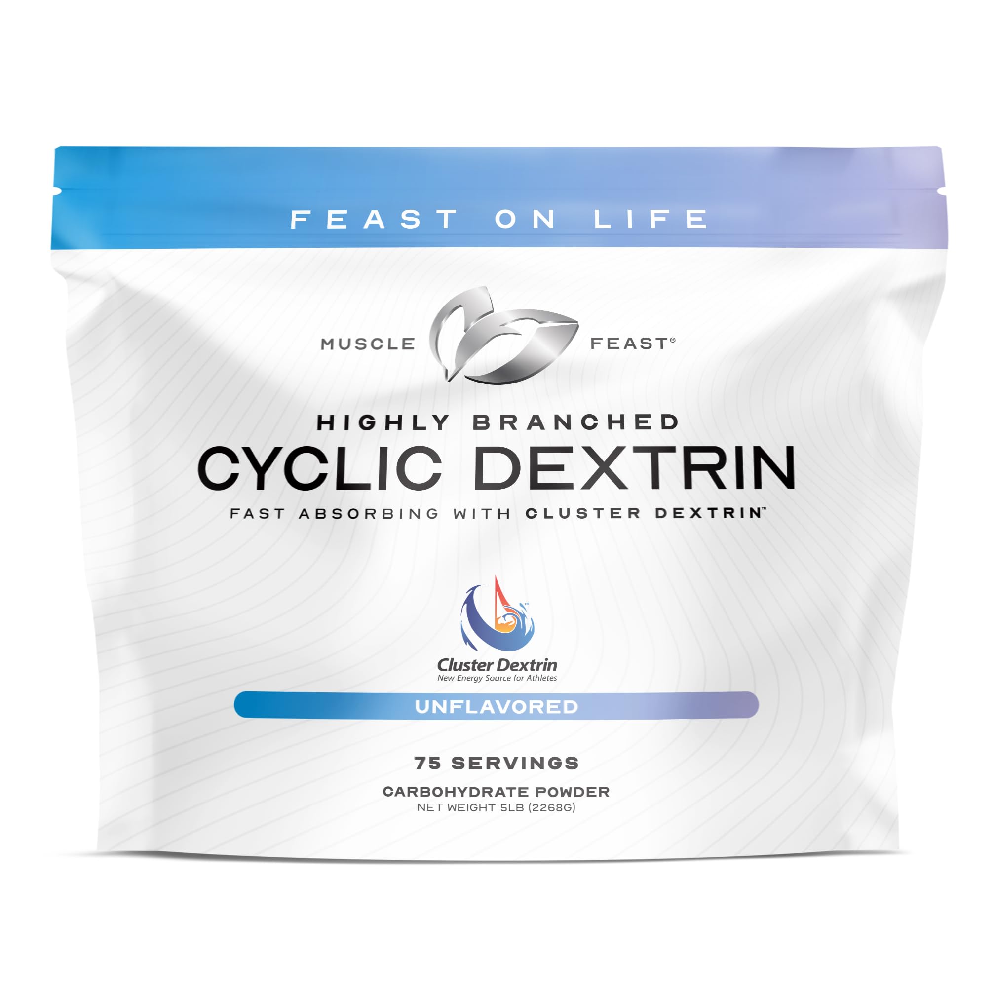 MUSCLE FEAST Highly Branched Cyclic Dextrin | Premium Pre-workout or Post-workout | Easy to Mix, Gluten-Free, Safe and Pure (5lbs, Unflavored)