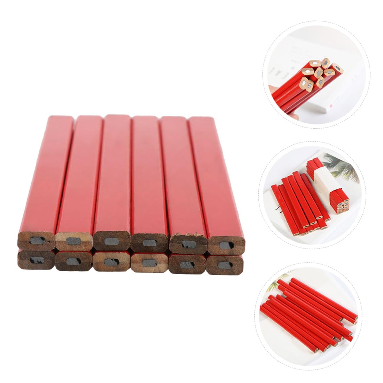 Homoyoyo Crayon de Charpentier Octogonal Rouge en Bois, Lot de 72