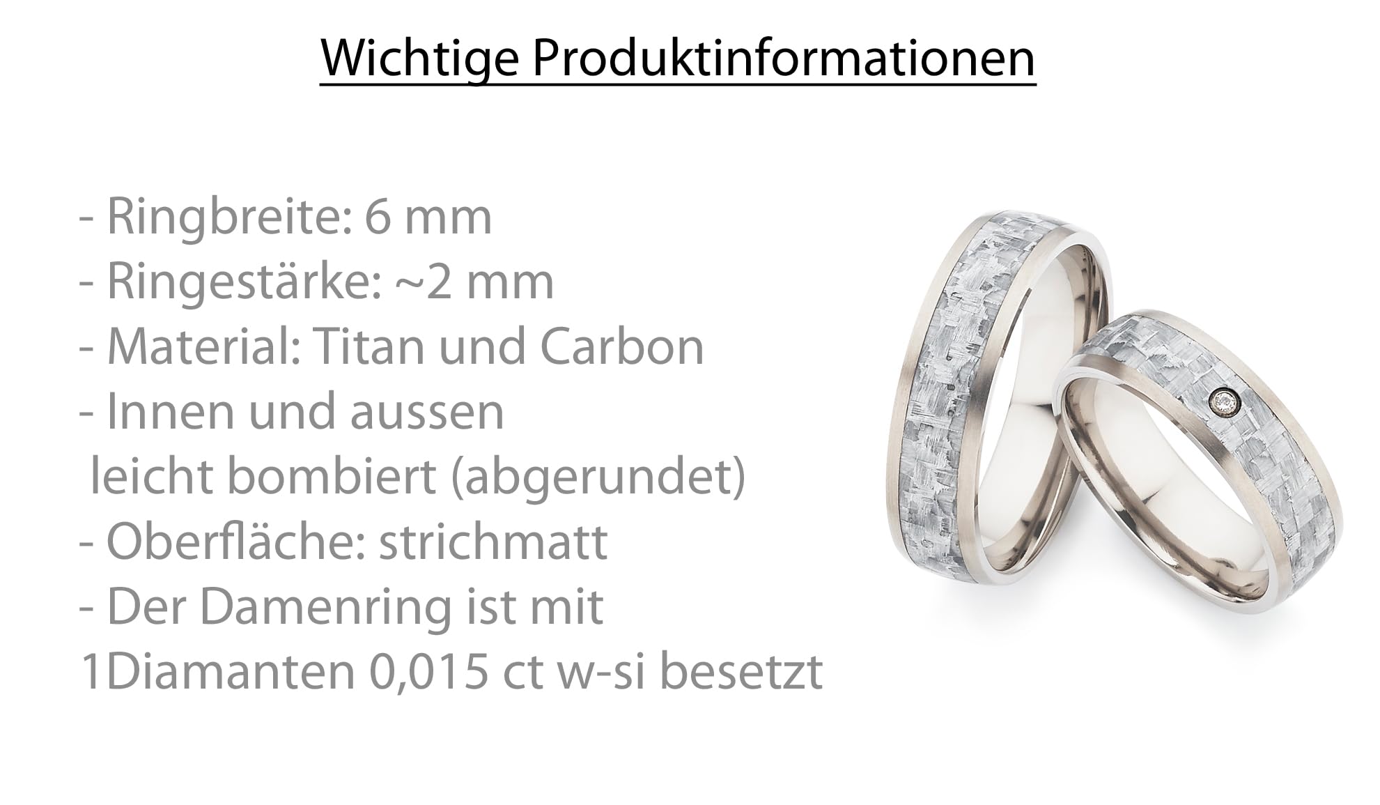 Blue Moon Diamonds Eheringe & Trauringe aus Titan und Carbon mit Diamant (0,015 ct W/SI) – Paar Partnerringe/Verlobungsringe/Hochzeitsringe inkl. Gravur & Etui | Modell 4108