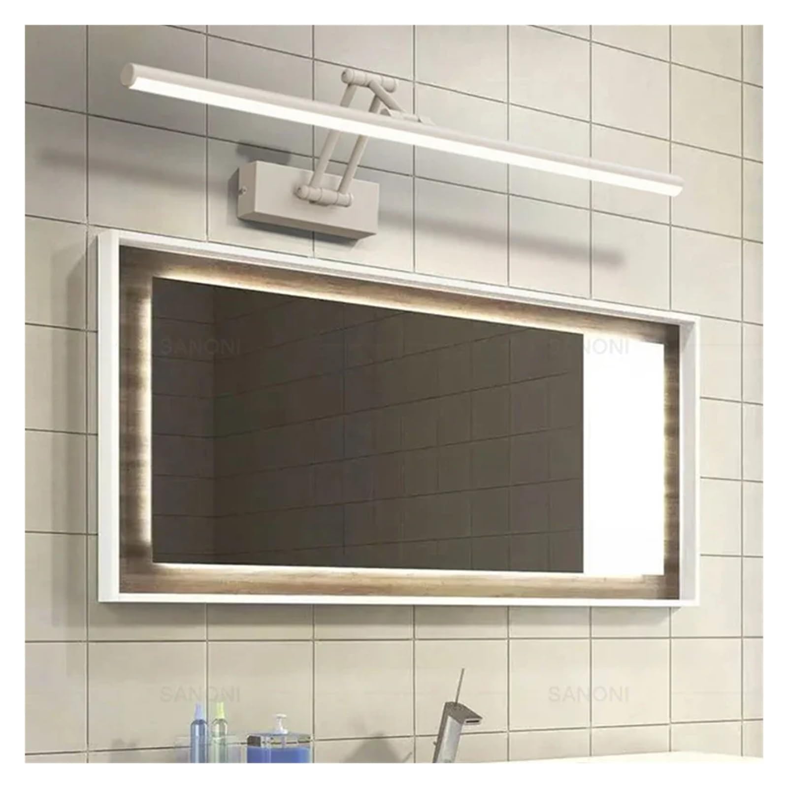 LED Wandleuchte Badezimmerspiegellampe Versenkbare Schwarzweiß-Make-up-Spiegelleuchte Leuchte über der Wandwandleuchte Vollständige Abdeckung(Warm,White40cm)