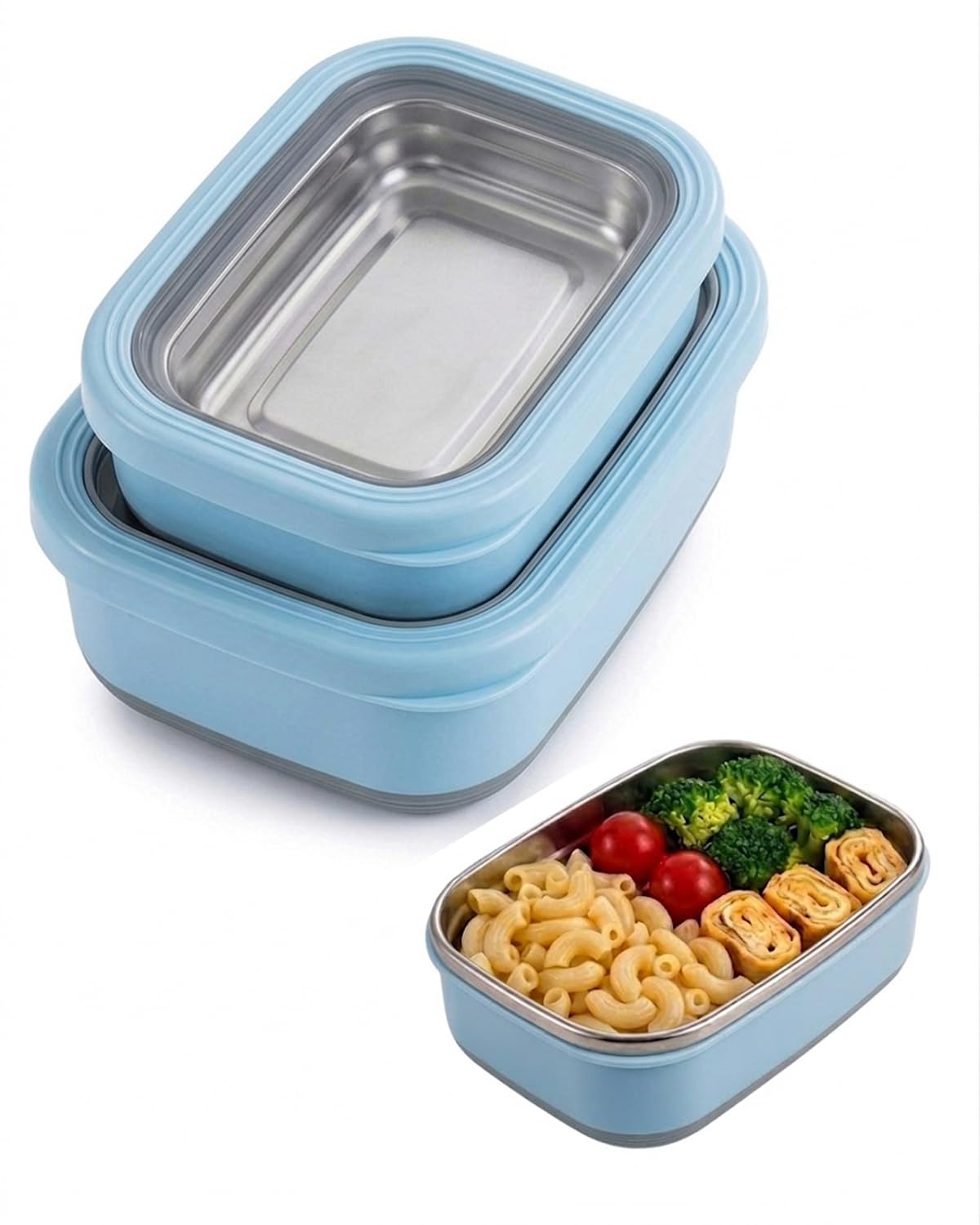 Lille Home Stainless Steel Food Containers, Anti-Slip, Leakproof, Set of 3