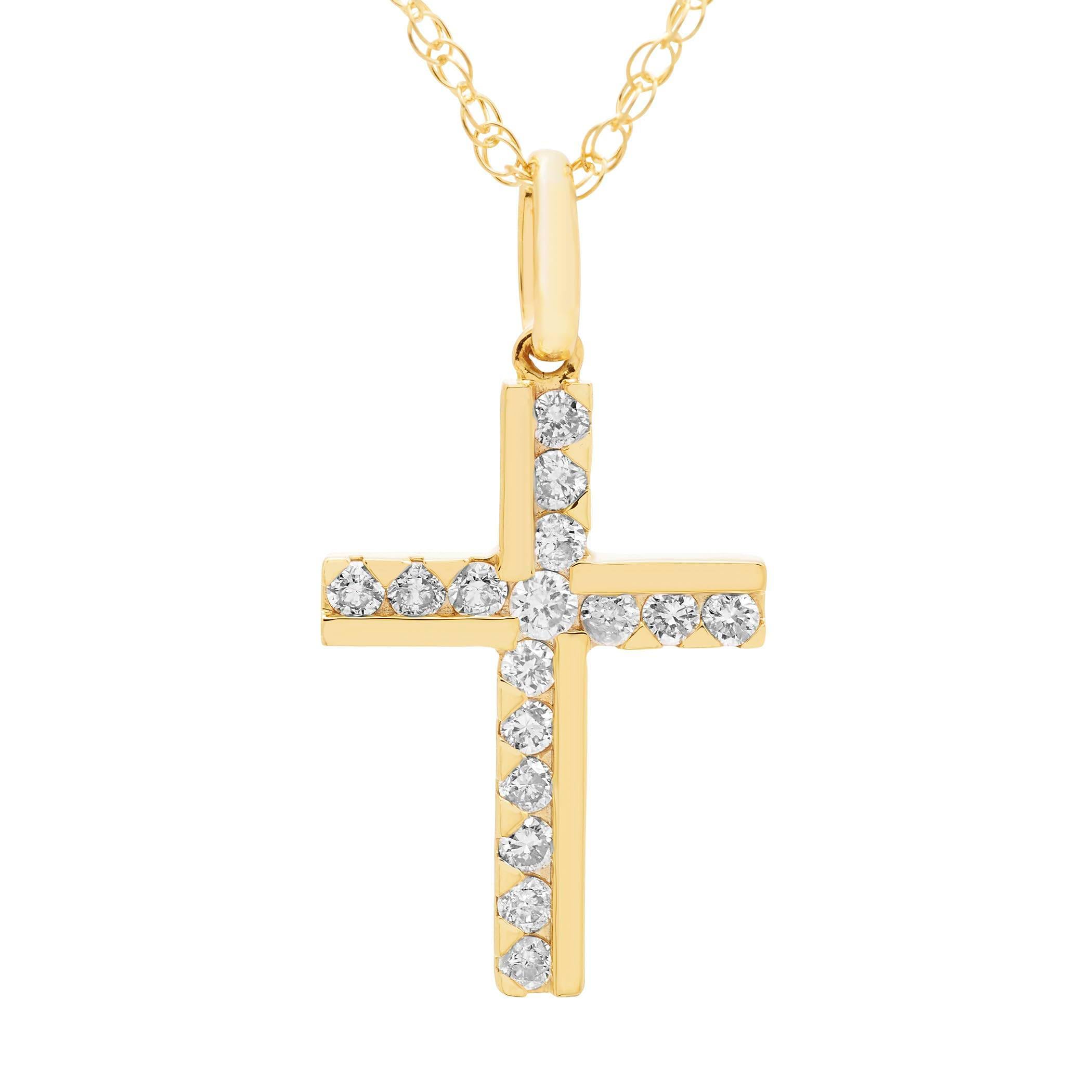 Boston Bay DiamondsDiamond Cross Pendant in .925 Sterling Silver with 18" Chain - Choice of Color