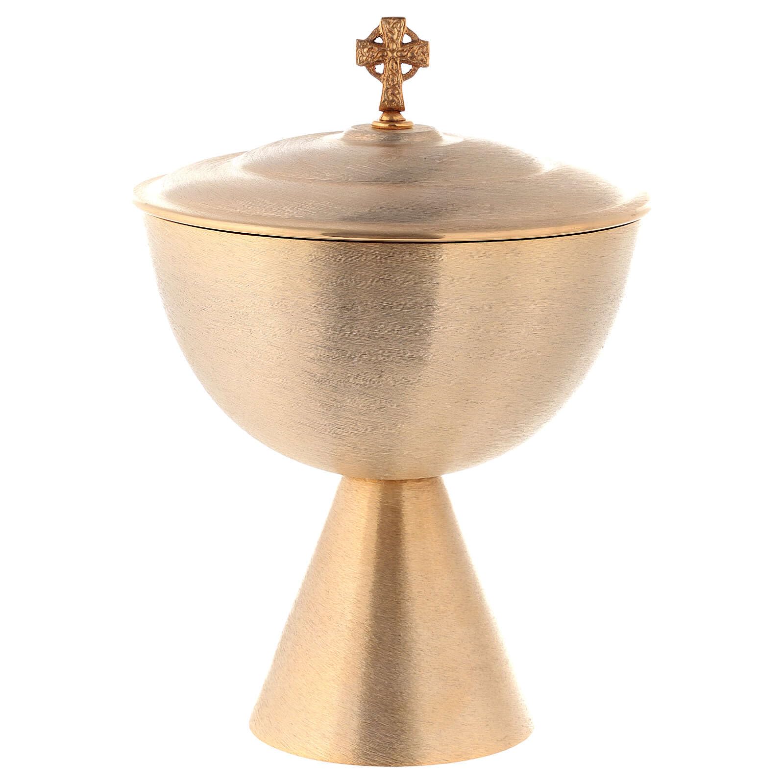 Holyart Kielichy Puszki Pateny metal: Kielich, puszka patena kielichowa i patena głęboka, satynowane, pozłacane poprzez zanurzenie w złocie, Puszka