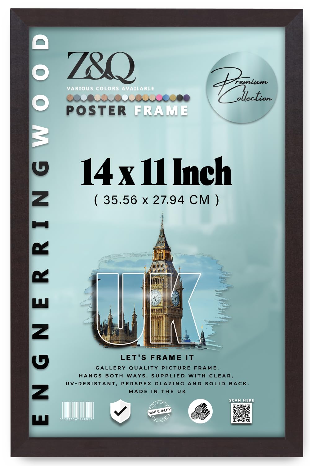 Z&Q | Vintage MDF Picture Frame (35.56 x 27.94 CM) Classic Wooden Wall Mount, Artistic Poster Holder $_SizeINCH_Reverse_Quitation_$ & Stylish, 355.6 x 279.4 mm [ Mahogany ]