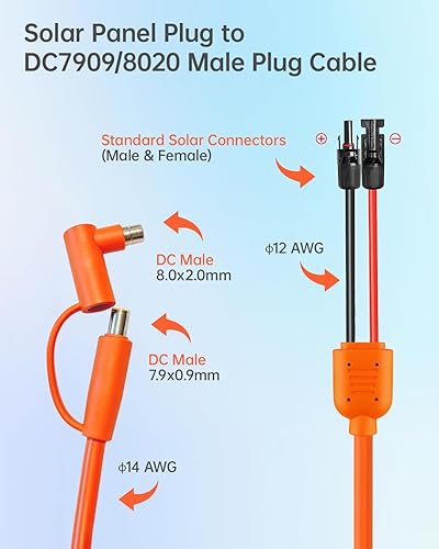 Miniatura 2 de Cable adaptador de conector solar a CC de 0.315 in, 4.9 ft (4.92 pies) 12 AWG+14 AWG conector de cable solar a DC8020DC7909 compatible con Jackery