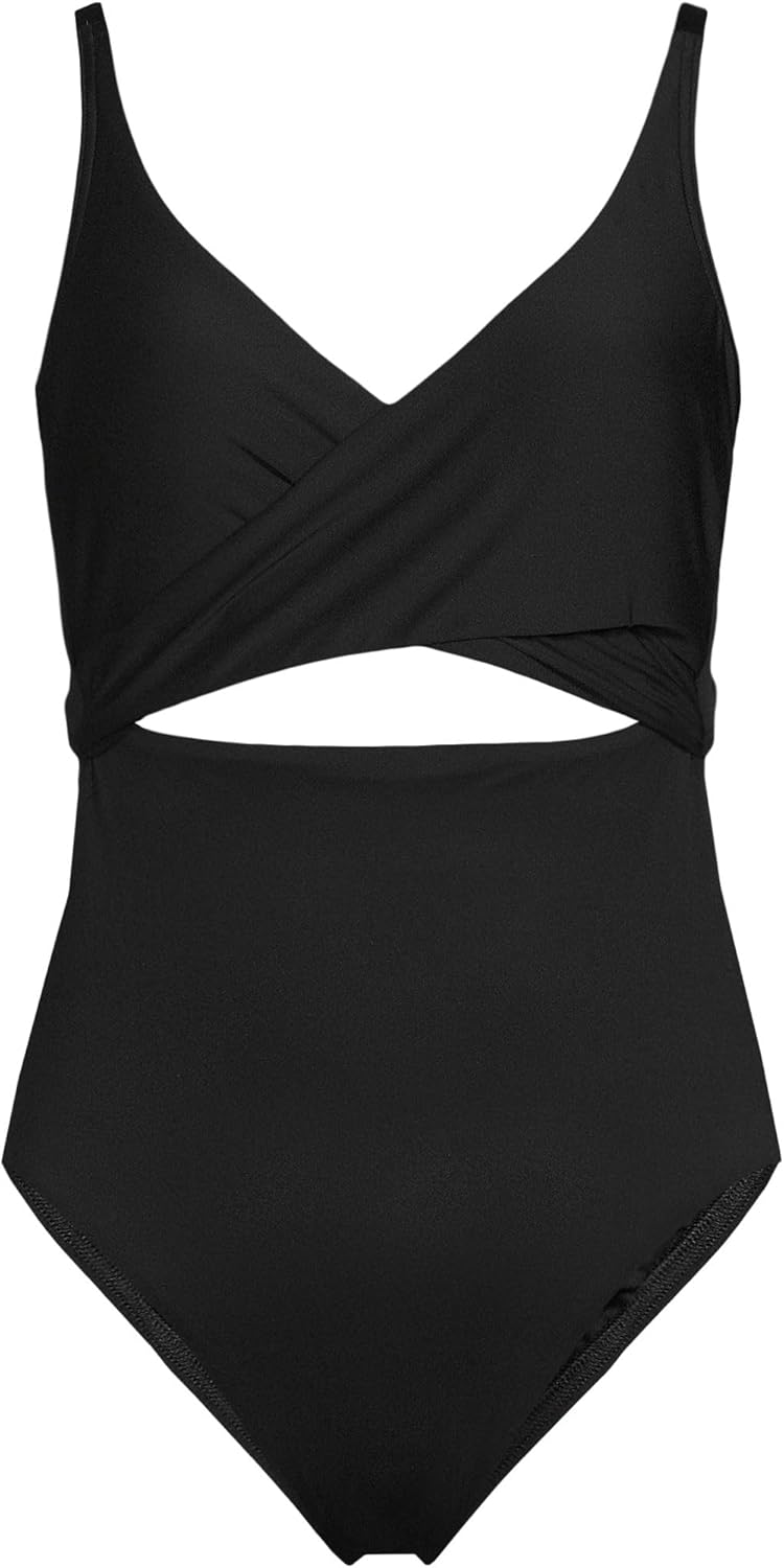 Lands' End Women's Wrap Monokini High Leg One Piece Swimsuit