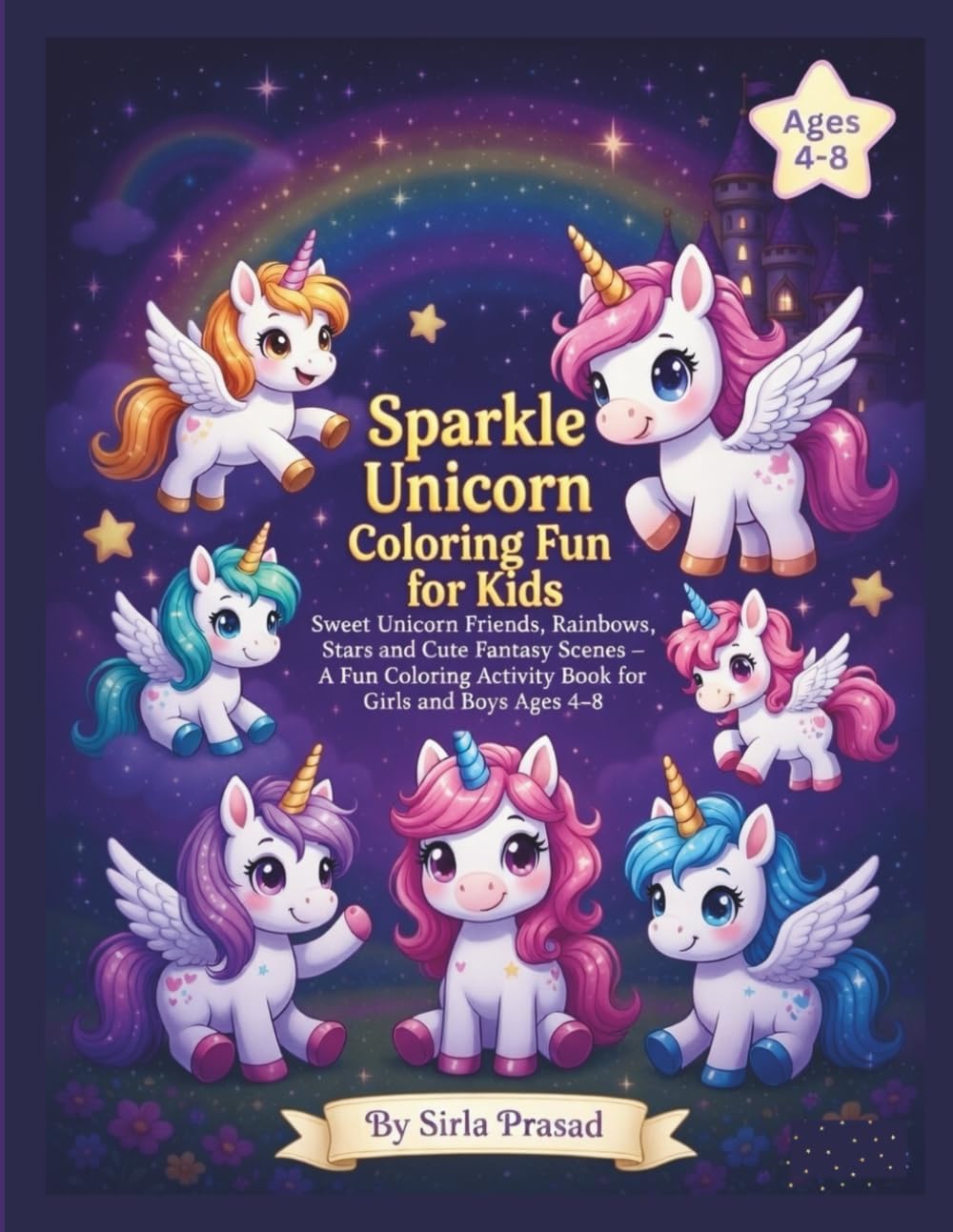 Sparkle Unicorn Coloring Fun for Kids: Sweet Unicorn Friends, Rainbows, Stars and Cute Fantasy Scenes – A Fun Coloring Activity Book for Girls and Boys Ages 4–8      Paperback – March 8, 2026