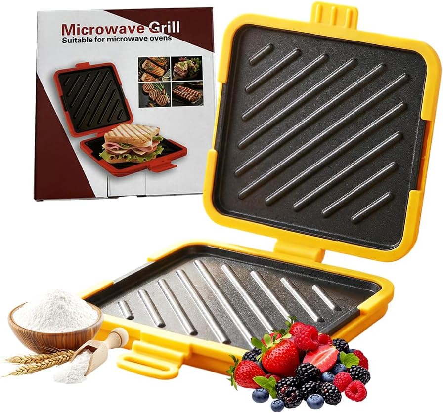 Microwave Sandwich Maker, Toastie Maker, Sandwich Toaster, Removable Non Stick Microwave Grilled Cheese Maker, Dishwasher Safe, Office, Home, Travel School Dorms (Yellow, No Tool)