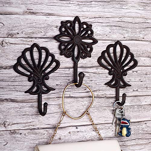 Decorative Large Heavy Duty Wall HooksShabby Chic Cast Iron Vintage Rustic Hanging Wall Hooks Pack of 3 Antique Black