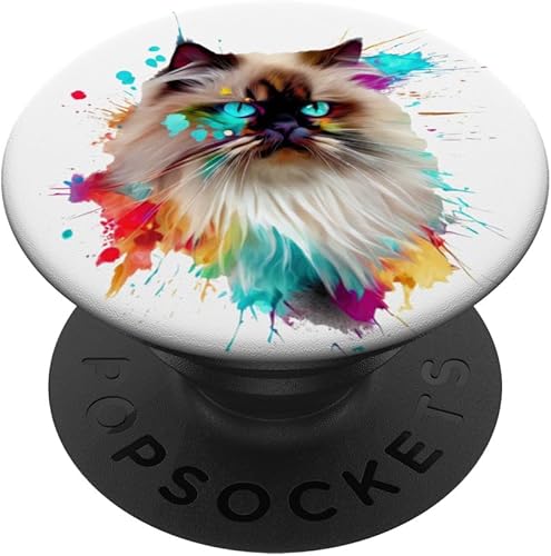 Colorido gato del Himalaya Salpicaduras De Pintura Arte Abstracto Gato PopSockets Estándar PopGrip