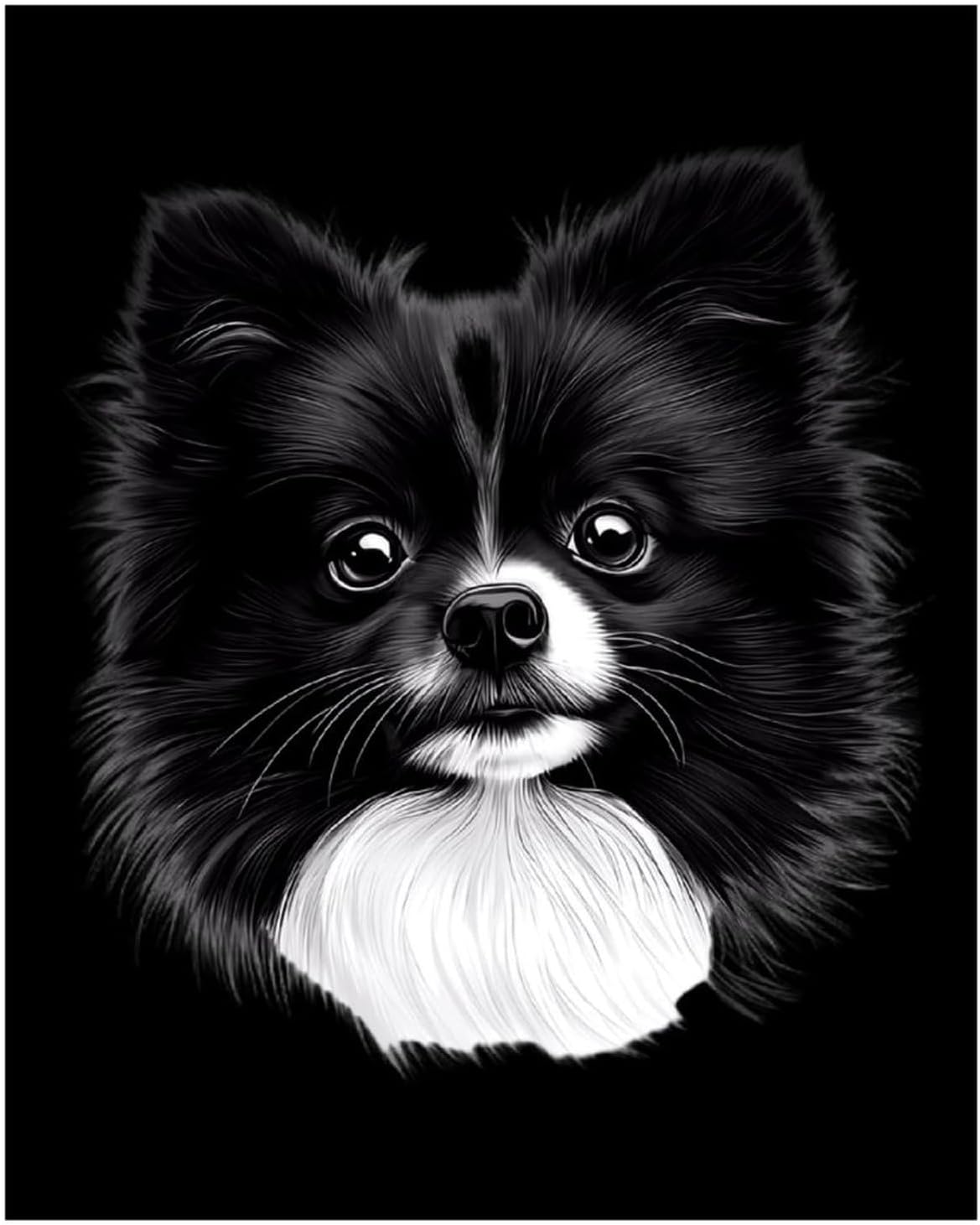Black and White Pomeranian Dog Round Diamond Painting Kits 5D DIY Full Drill Rhinestone Arts Wall Decor for Adults