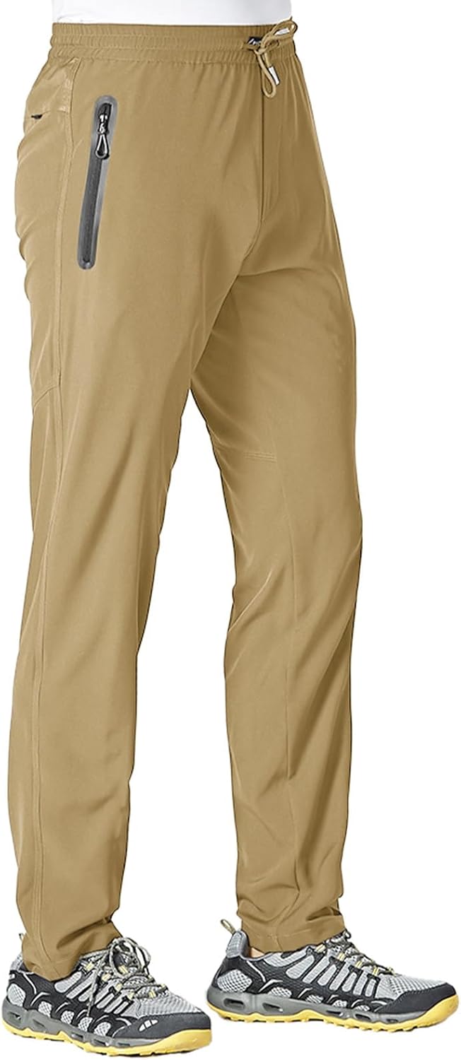 Men’s Lightweight Water-Resistant Hiking Pants with Elastic Waist & Pockets