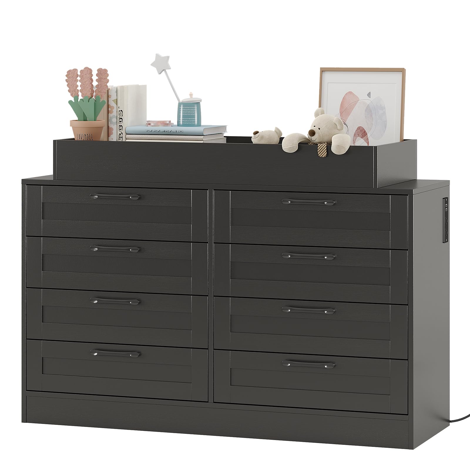 Changing Table Dresser with 8 Wood Drawers, Classic Nursery Dresser, Changing Shelves, Multi-Functional Diaper Changing Station, Dresser for Bedroom (