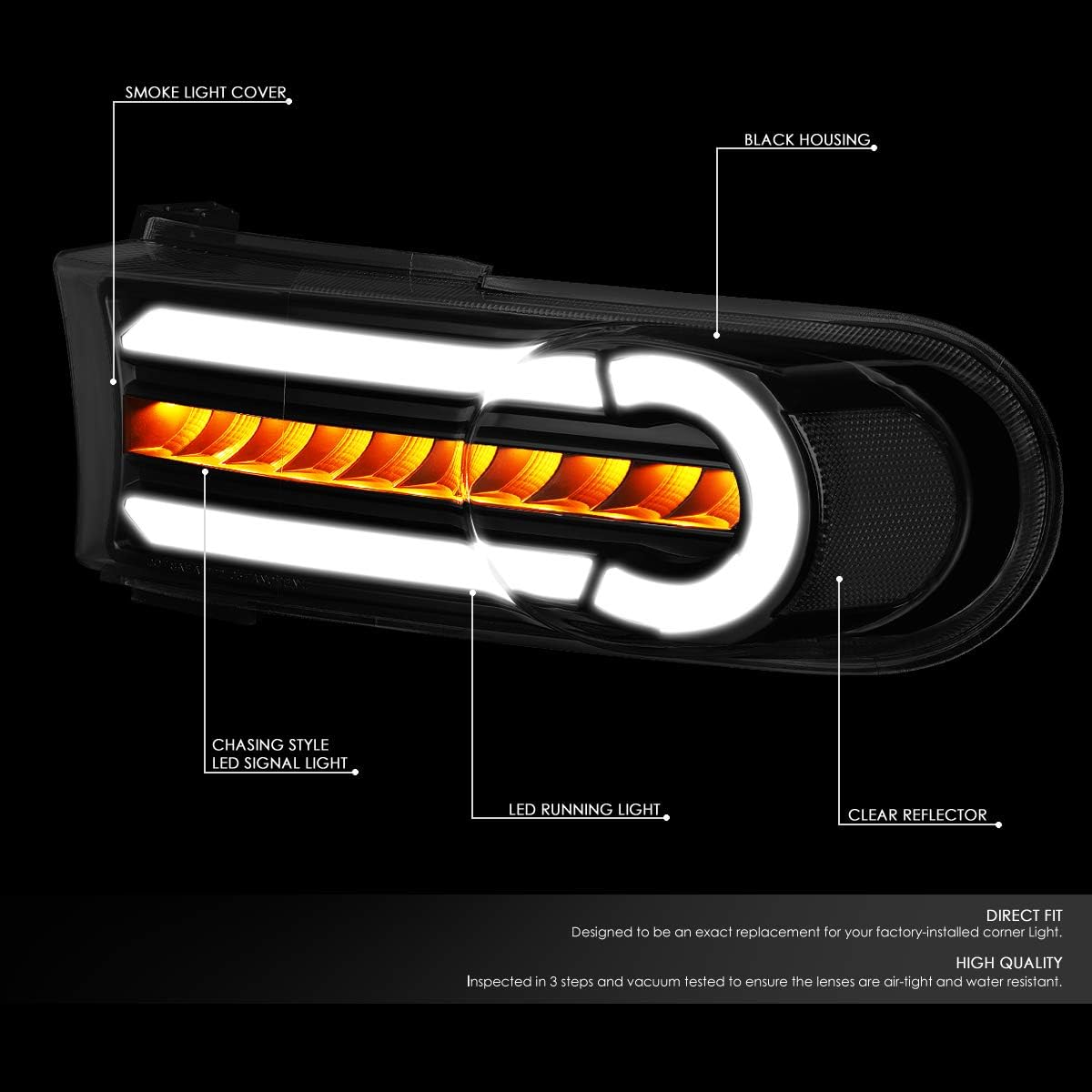 Auto Dynasty Pair Tinted Clear Side LED DRL+Sequential Turn Signal Front Bumper Light Lamps Compatible with Toyota FJ Cruiser 07-14