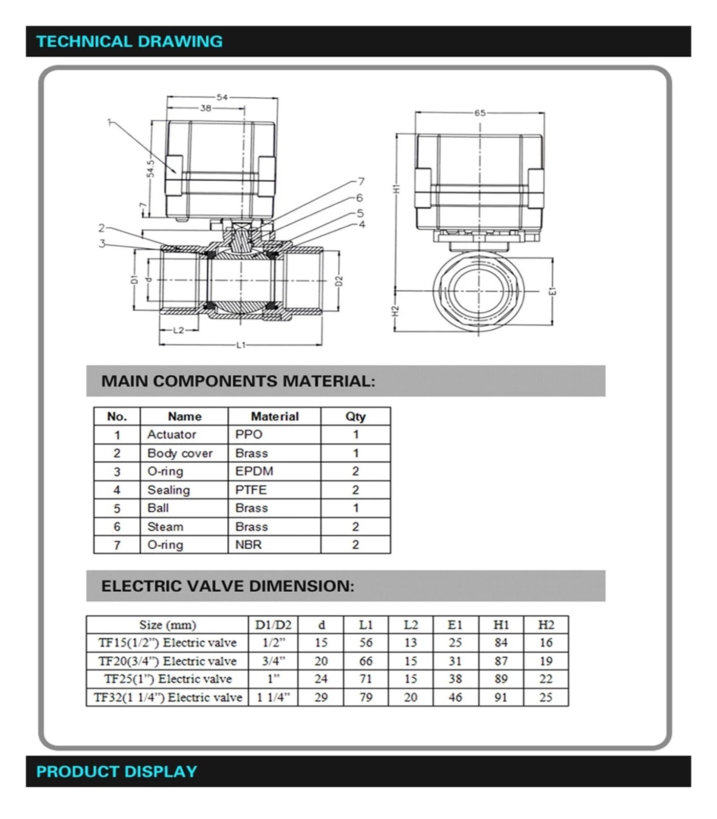 TF20-B2-C Válvula eléctrica de 2 vías latón BSP/NPT 3/4'' DN20 Puerto Completo, Normalmente Abierta/Cerrada, con indicador, CA 110 V-230 V, Engranaje metálico(Bsp,CR202 Normally Close)