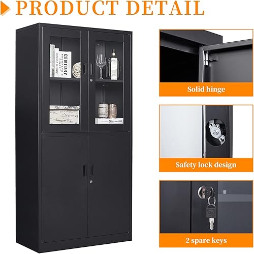 Miniatura 80 de Gabinete de almacenamiento de metal para garaje, gabinete de almacenamiento con bloqueo de 71 pulgadas con 2 puertas y 4 estantes ajustables, Negro