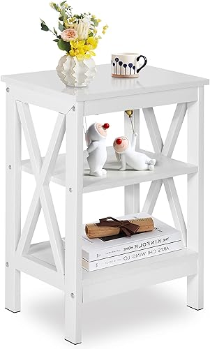 Miniatura 1 de VECELO Mesitas de noche modernas X-Design Mesa auxiliar con estante de almacenamiento para dormitorio, sala de estar,