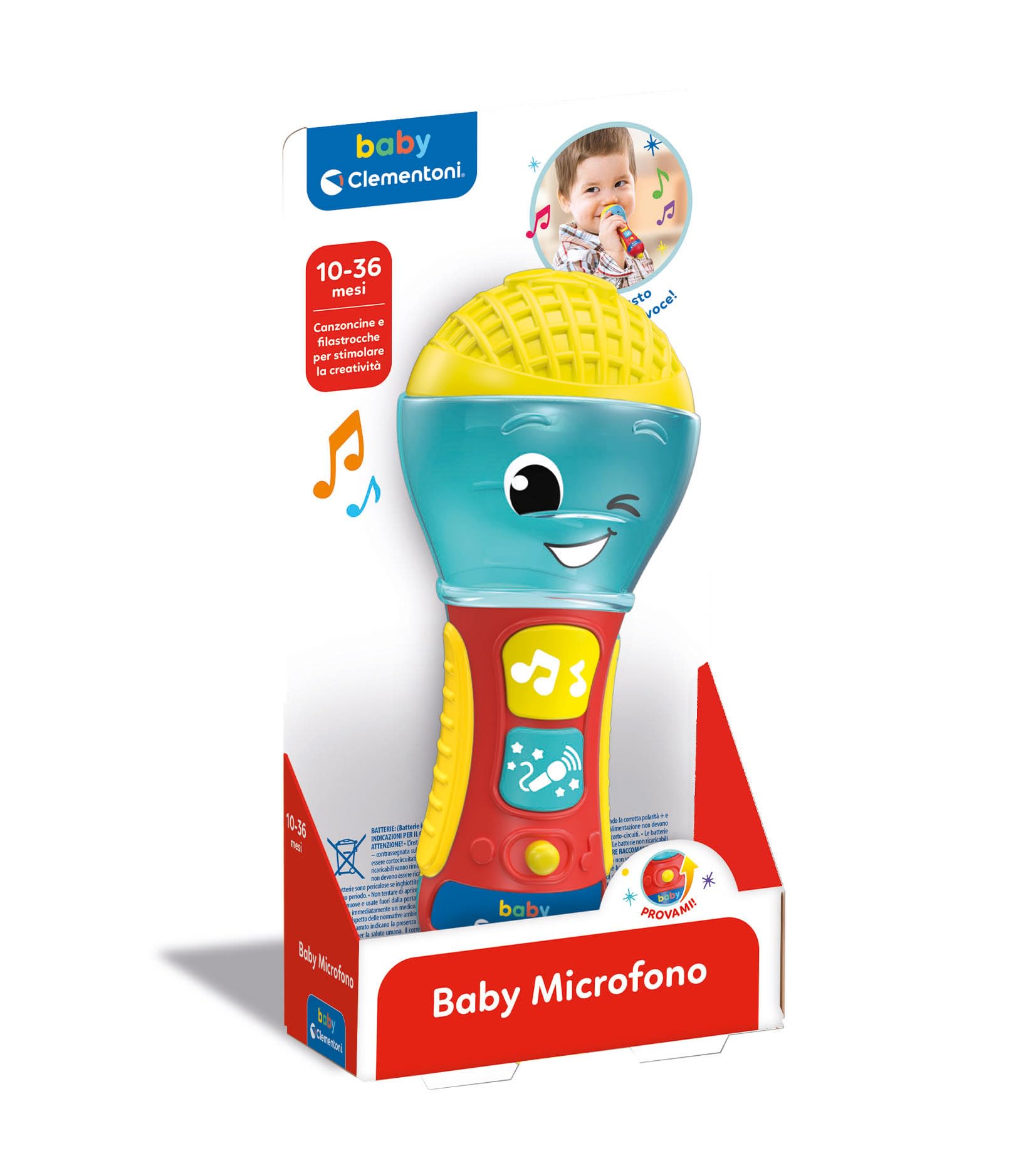 Clementoni - Baby Microfono per Bambini, Gioco Elettronico Musicale Prima Infanzia, Giocattolo 10-36 Mesi, Centro attività Luci E Suoni, 17931