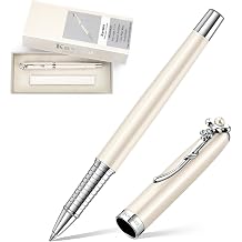 Four-Leaf Clover & Pearl Rollerball Pen Elegant Brass Pen Gift Set for Women, Jewelry-Inspired Design, Glossy Finish, German Refill, Good Luck Gift for Her, New Job & Graduation Pearl White