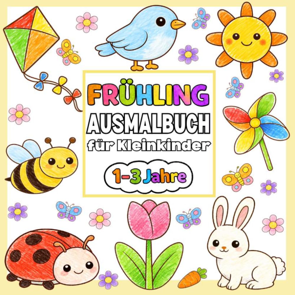 Frühling Ausmalbuch für Kleinkinder 1–3 Jahren: Einfache Motive mit extra dicken Linien zur Förderung von Kreativität und Feinmotorik