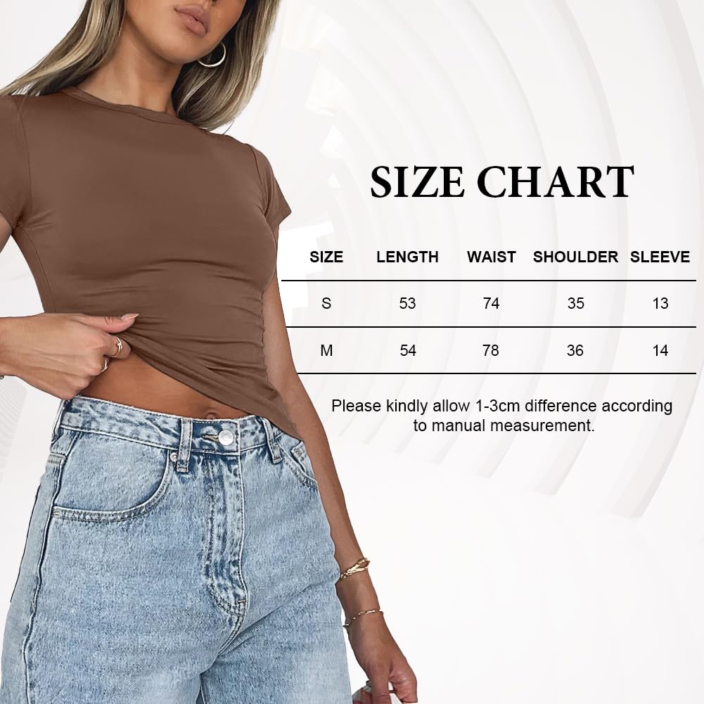 flintronic Maglietta a Maniche Corte Donna, Maglietta Basic da Donna Girocollo, Manica Corte Basic da Donna Aderente, T-Shirt Basic Crop Top Camicetta Estetica