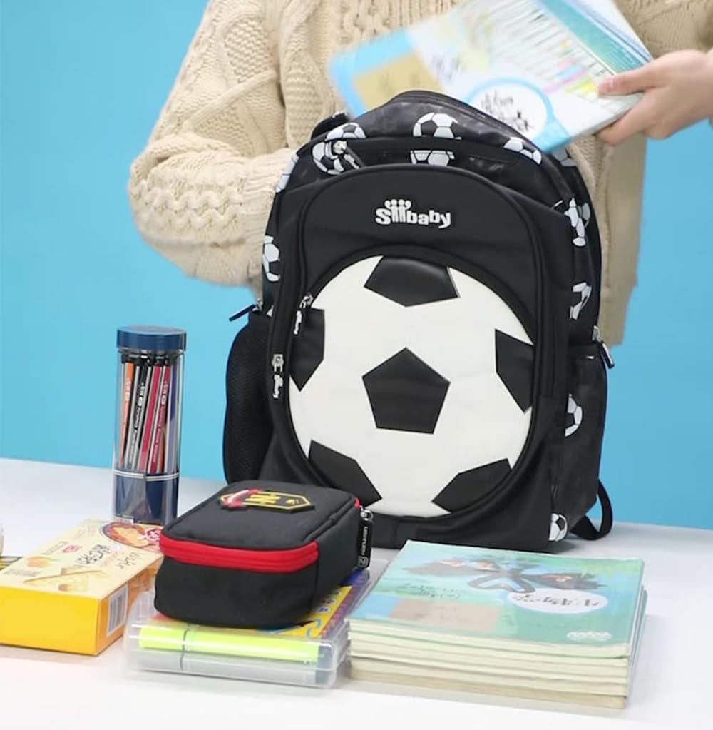 Zaino Scuola Elementare Con Stampa 3D Calcio, Impermeabile In Nylon, Per Bambino E Bambina, Leggero E Capiente, 32x17x42 Cm