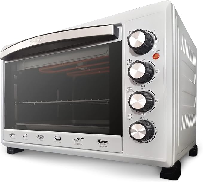 Grunkel - Horno eléctrico multifunción de sobremesa de 38L - HR-38 SILVER - Con 3 funciones de calor y selector de temperatura hasta 230ºC. Temporizador hasta 60 min - 2000W - GRIS