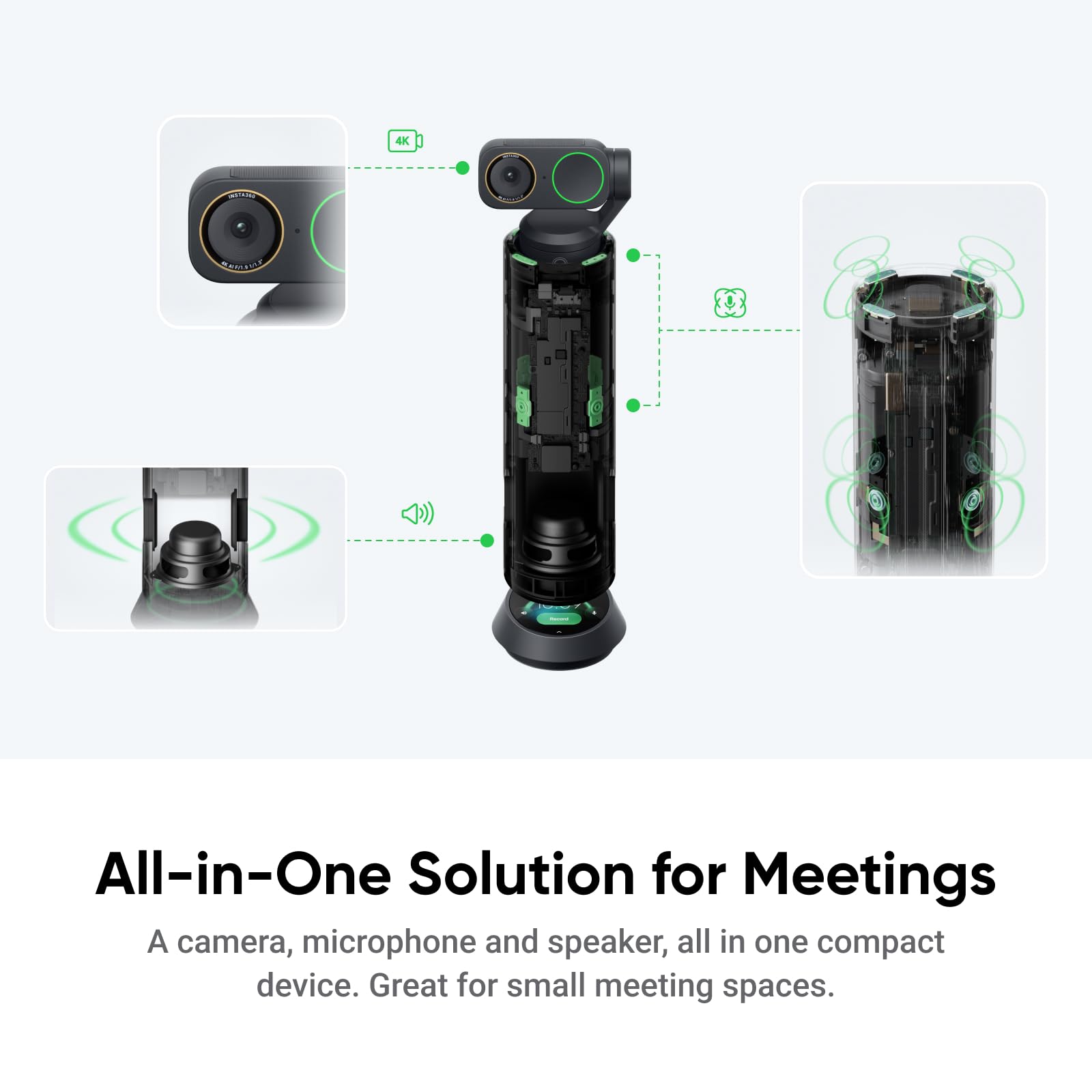 Insta360 WaveLink Pro – konferencyjny głośnik z mikrofonem i kamera 4K, śledzenie głośnika, odbiór głosu 360° na 5 m, redukcja szumów, transkrypcja AI i podsumowania, Plug & Play, działa z Zoom