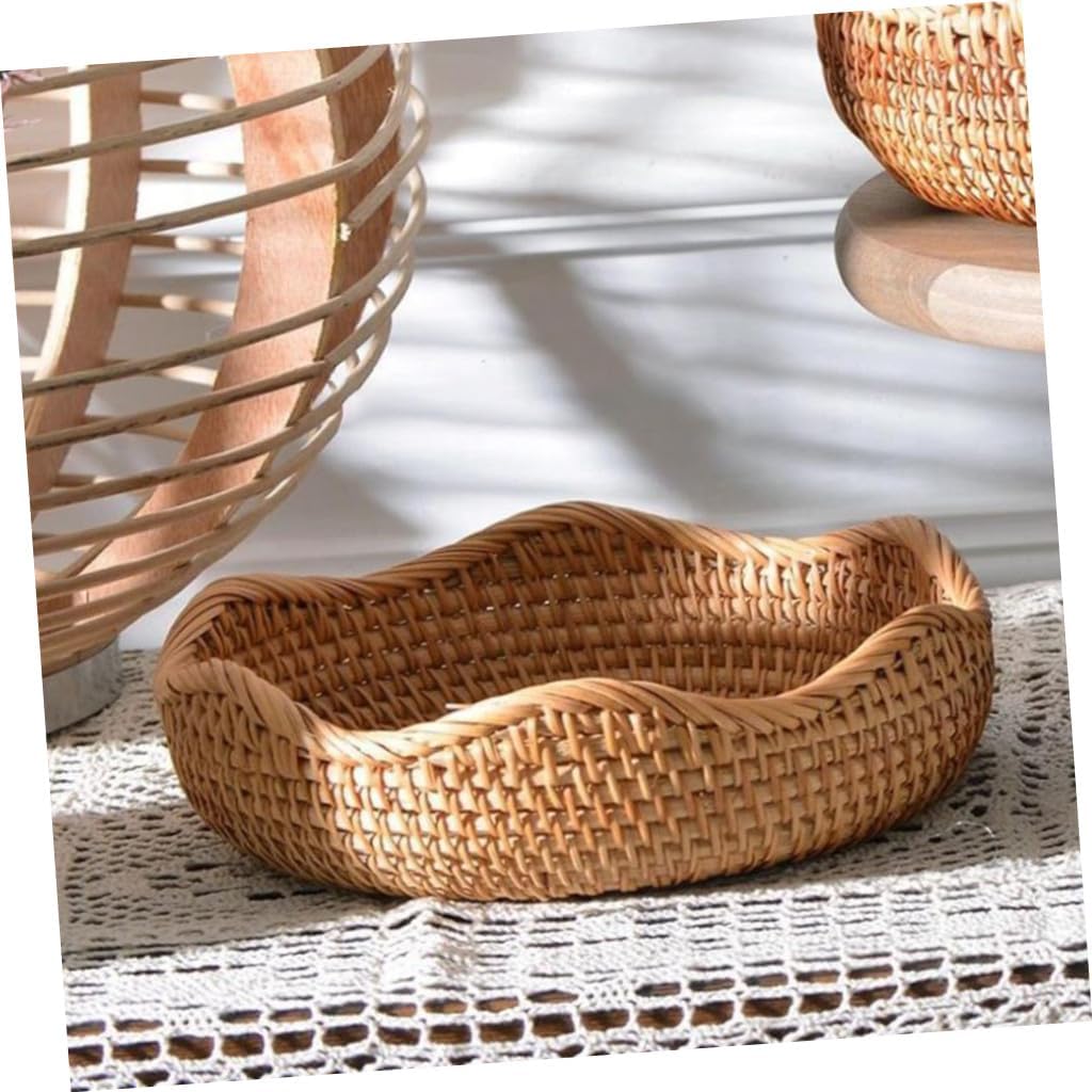 Didiseaon 3pcs Bread Serving Fruit Basket Rattan Tabletop Basket Kitchen Hanging Tray