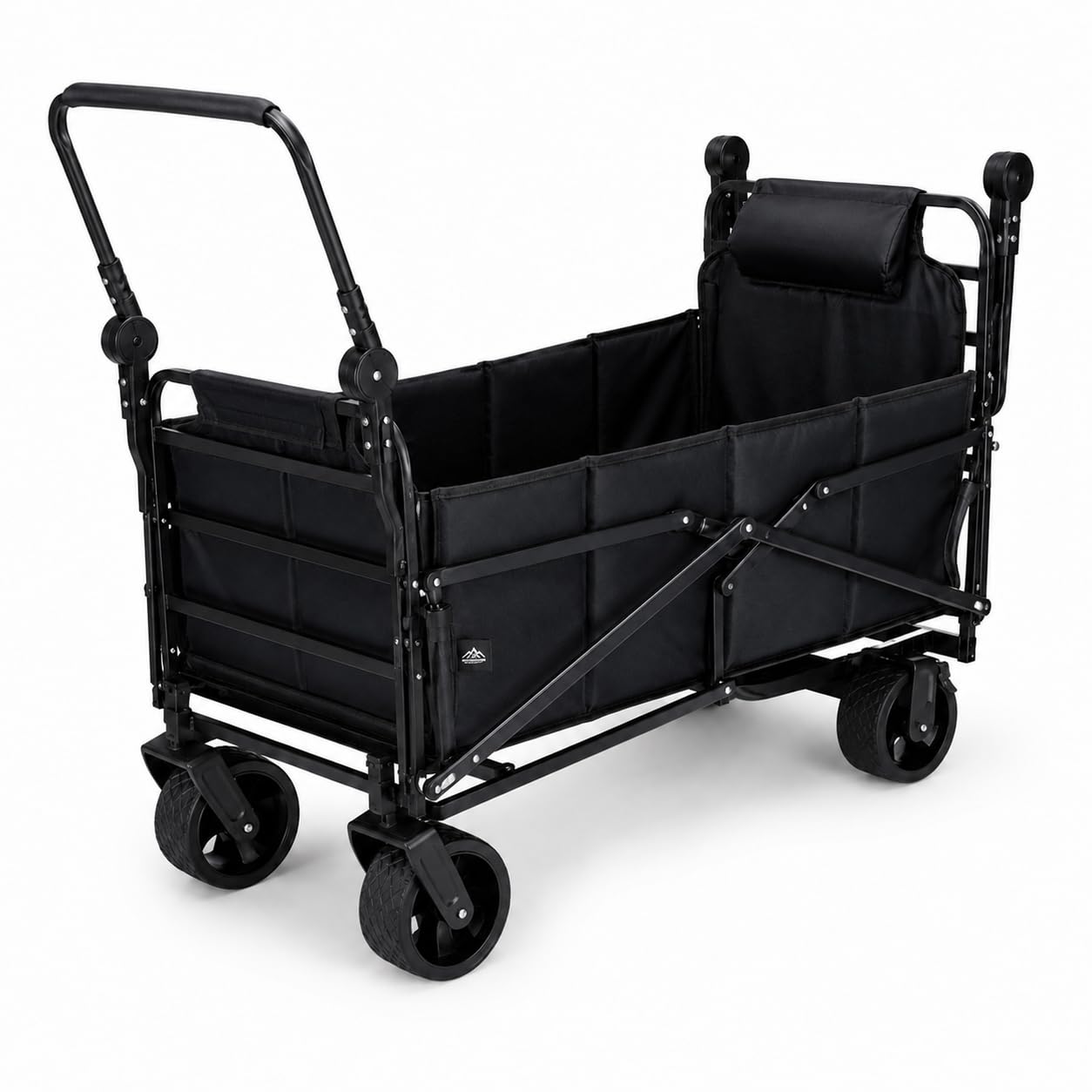 Klappbarer 2-in-1 Bollerwagen & Feldbett - Transportwagen - 180 kg Tragkraft - Abnehmbare Breite Räder - Camping - Strand - Schwarz
