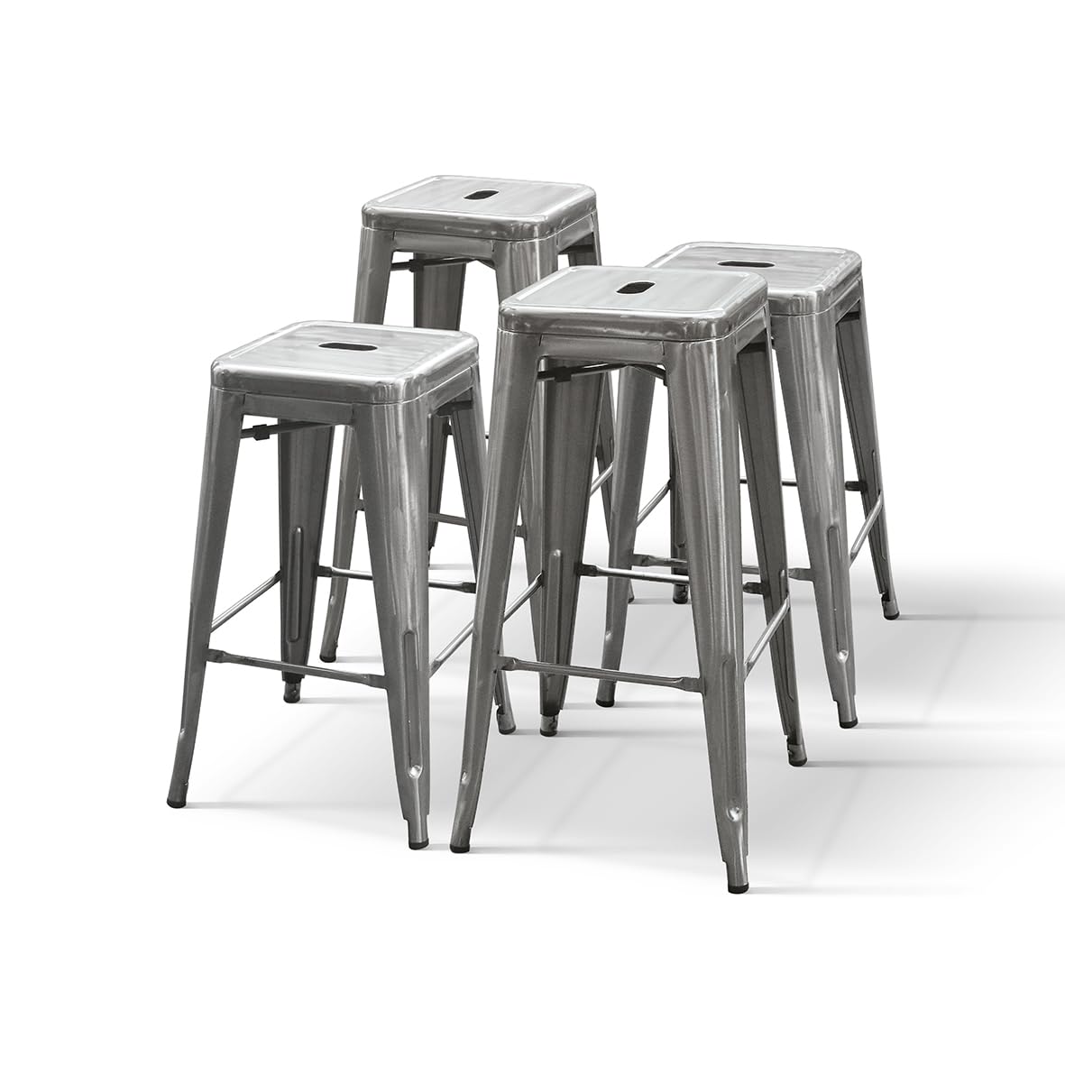 PAZZO DESIGN Sgabello da bar e cucina, Set da 4, Grigio, 42x42x76, Gambe Metallo, Sala da Pranzo, Impilabili, Per Bistrò Bar e Ristoranti, Cucina, per Interni - id_2333