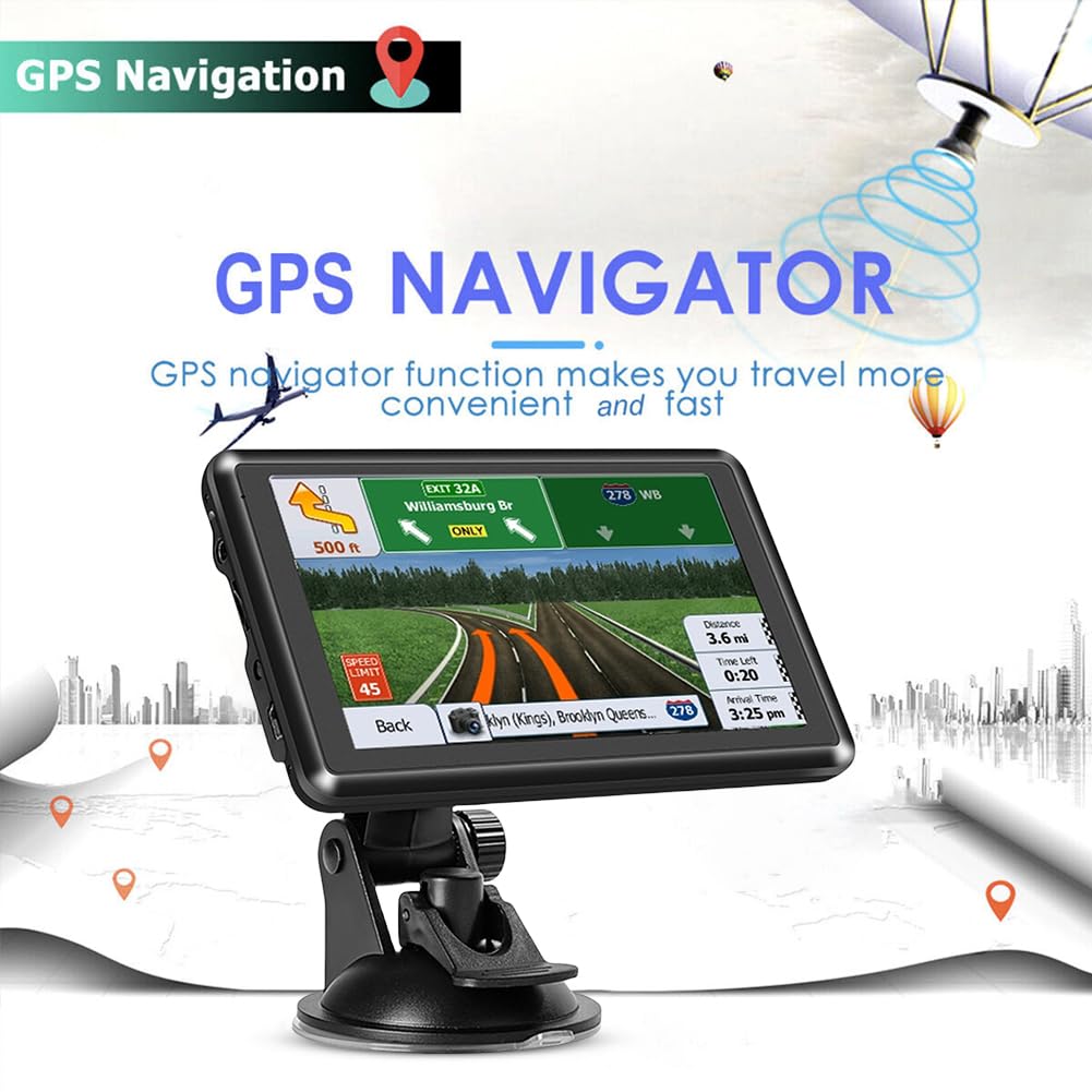 Navigatore Satellitare per Auto, 5 Pollici Touch Screen HD, GPS Portatile, Trasmettitore FM, Monitor 256 MB + 8 G, Promemoria Vocale, Mini USB