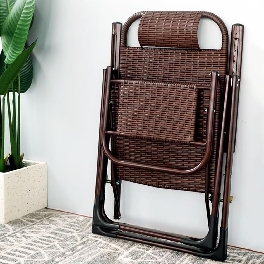 Fotel rattanowy Zero Gravity, składany, regulowany, z podłokietnikiem i poduszką, wytrzymały, wiklinowy leżak, do ogrodu, na basen, patio, plażę, do ogrodu, do pomieszczeń, o udźwigu 180 kg