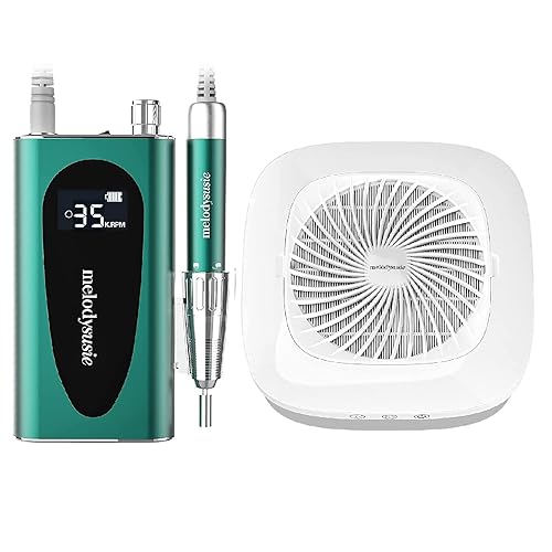 MelodySusie Taladro de uñas profesional recargable de 35000 RPM, lima E eléctrica portátil inalámbrica para uñas de gel acrílico y colector de polvo