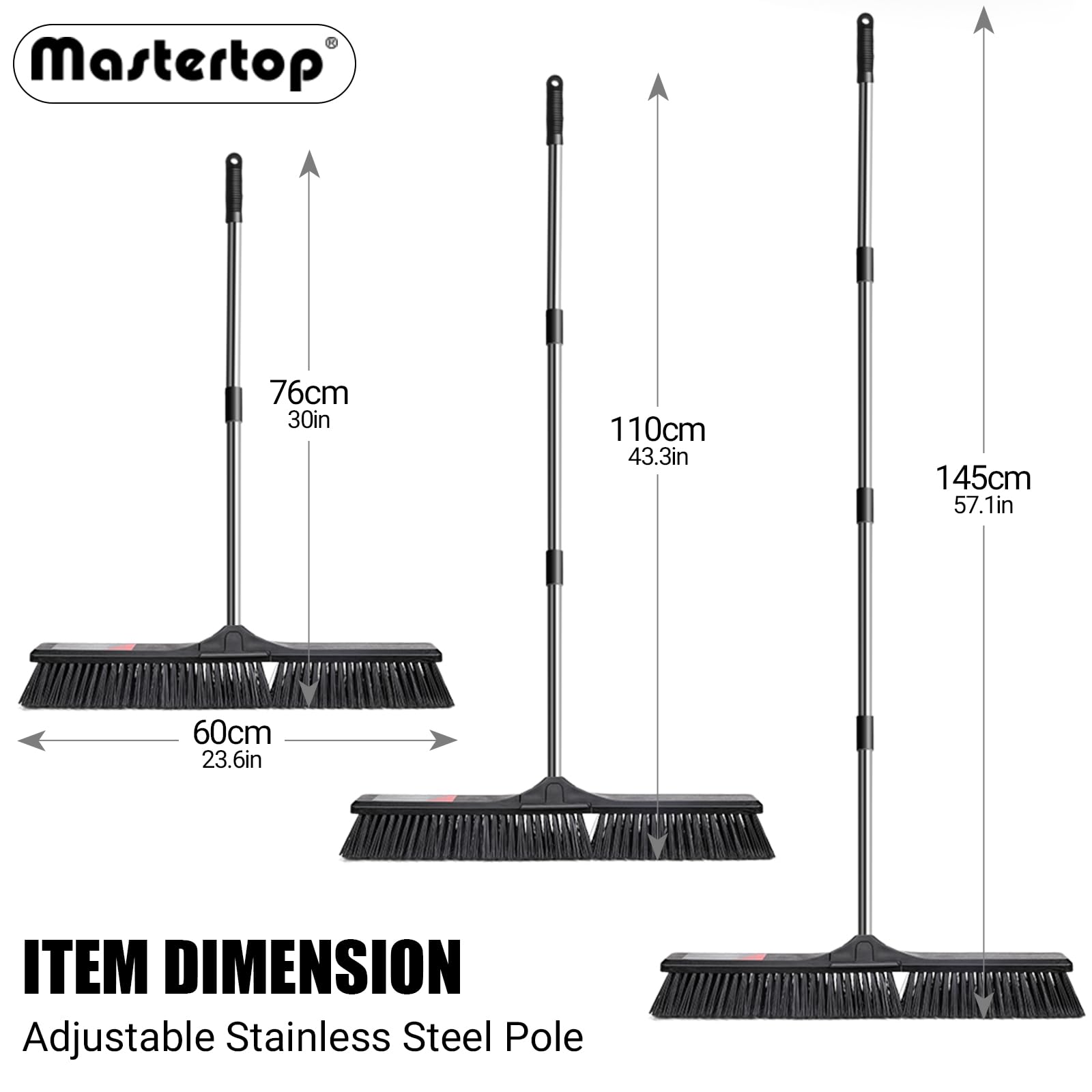 MASTERTOP Heavy Duty Garden Broom, Large Stiff Outdoor Broom with 24" Wide Brush Head - Image 2