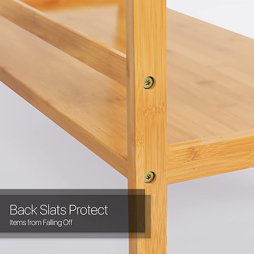 Miniatura 5 de MoNiBloom Estante de escalera para libro de flores, bambú de 3 niveles, organizador de almacenamiento trapezoidal para sala de estar, balcón,