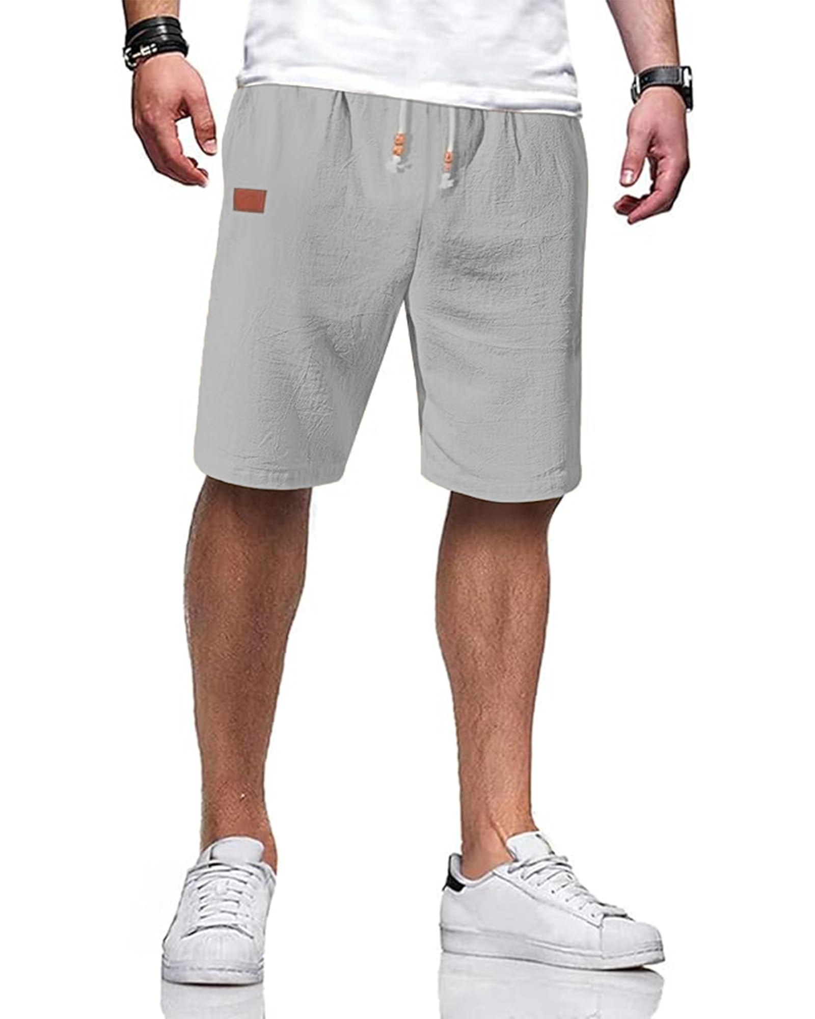 JESDM Kurze Hosen Herren Baumwolle Leinen mit Gummizug Freizeithose Casual Shorts Sommer Leicht mit Taschen M-3XL