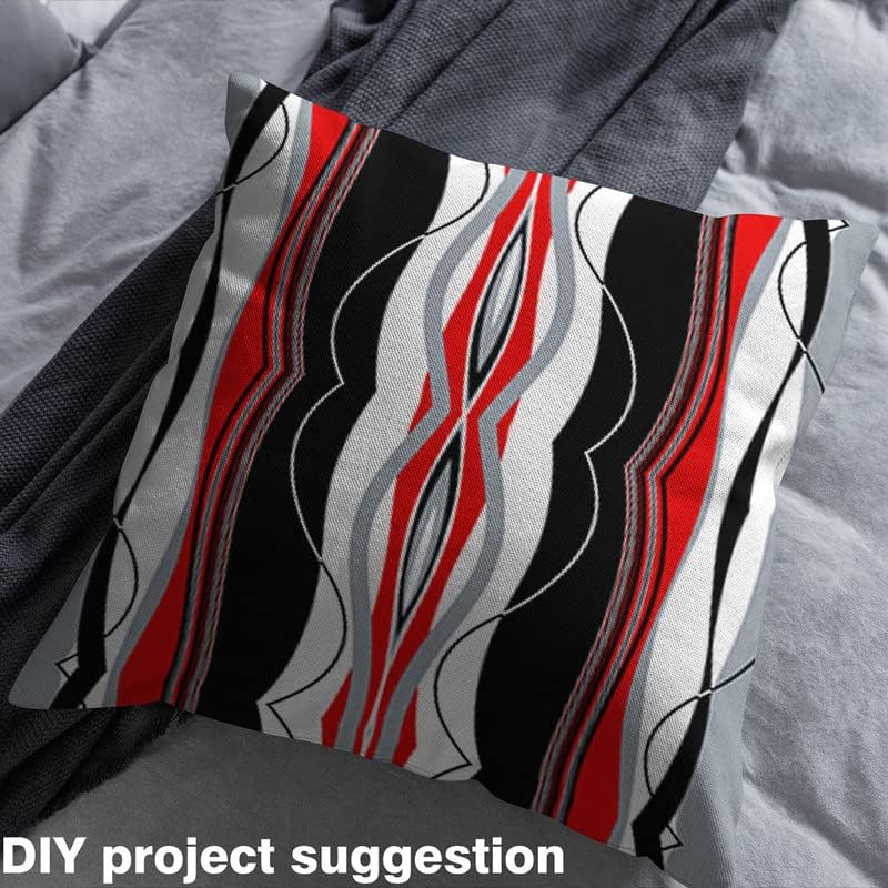 Miniatura 4 de Feelyou The Yard, tela de tapicería geométrica de rayas rojas, negras y grises para sillas, líneas de arte abstracto, tela decorativa impermeable