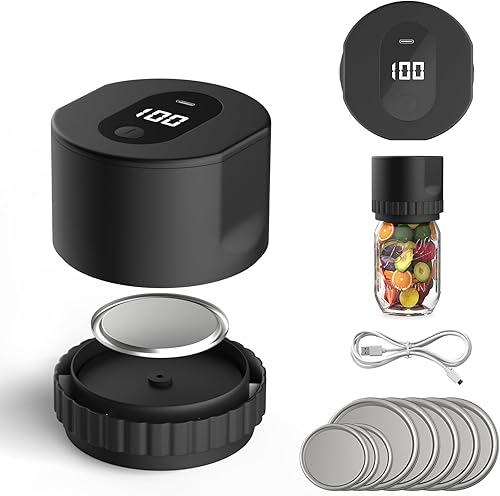 DCLMALL Sellador al vacío eléctrico para almacenamiento de alimentos, compatible con boca ancha y boca regular con pantalla LED, color negro