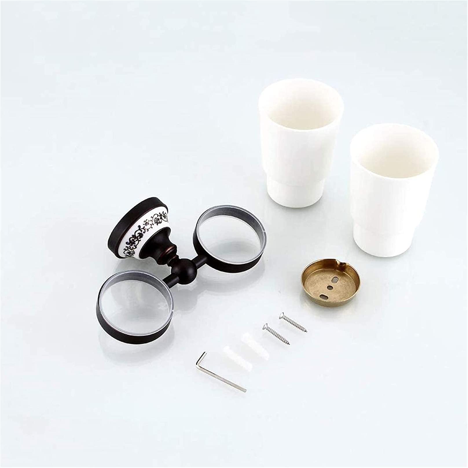 Soportes De Cepillo De Dientes Dobles Retro Montados En La Pared, Portavasos Dobles De Cerámica Portavasos De Cepillo De Dientes De Latón Antiguo Negro Accesorios De Baño De Perforación