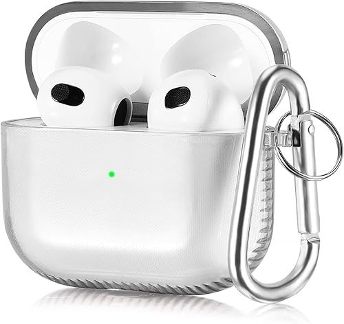 KOREDA Funda compatible con AirPods 3 2021 de 3 generación funda protectora transparente de TPU suave a prueba de golpes diseñada con llavero para