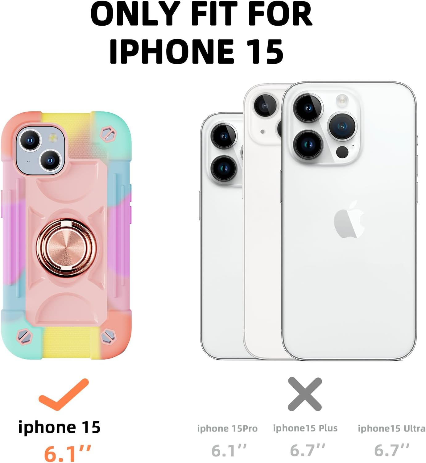 MARKILL Compatible with iPhone 15 Case 6.1 Inch with Built-in Kickstand, [Full Body Rugged Military Grade] Drop Protection Heavy Duty Case 3 in 1 Protective Durable Cover for iPhone 15