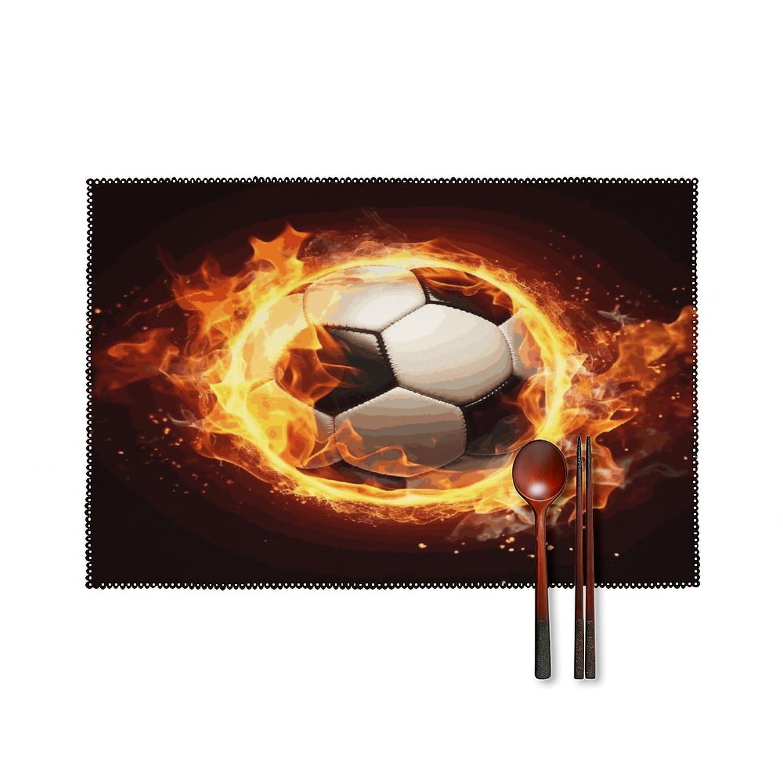 Fodpand Style Fire Soccer Ball Placemats Set Of 4 Place Mats Table Mats