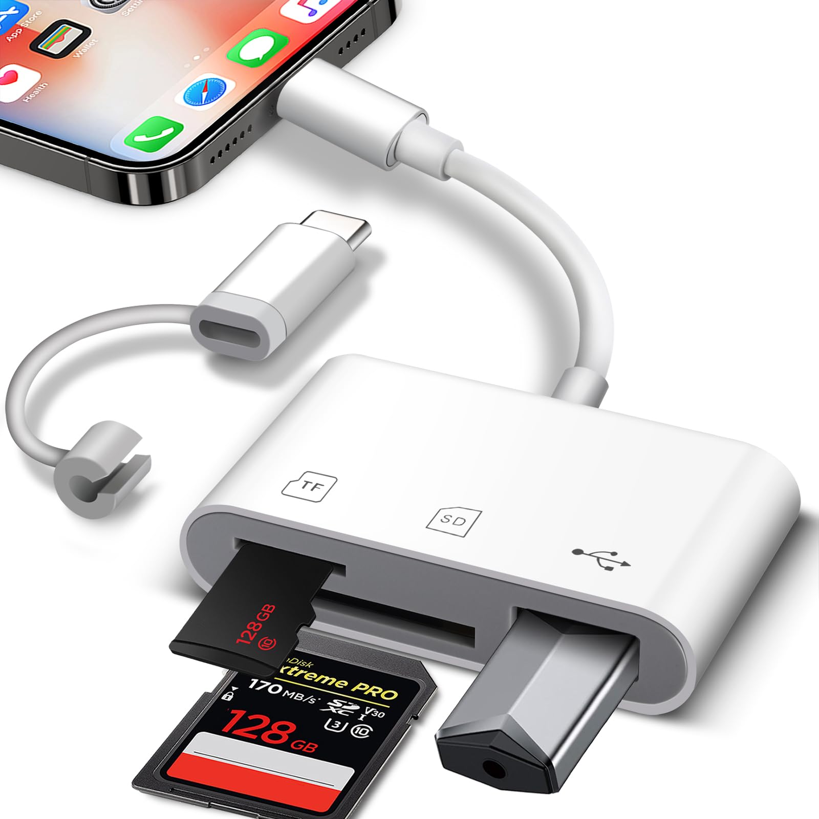 SD Card Reader for iPhone/Android, HCYEBT Memory Card Reader Supports SD/MicroSD Card and USB Devices, Built-in iOS & USB-C Dual Connectors Card Adapter, No App Required Plug and Play-picture-17