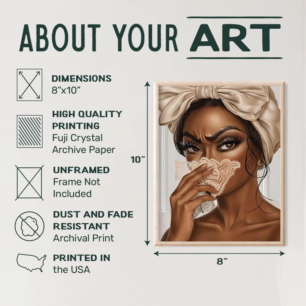 funny Bathroom Pictures Wall Decor - African American Women, Black Woman Bathroom Decor Wall Art, Glam for Women - African American Wall Art, Black Culture Chic Wall, UNFRAMED - Image 3